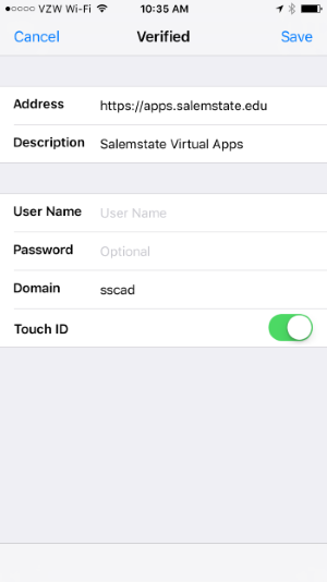 name, password, and domain fields