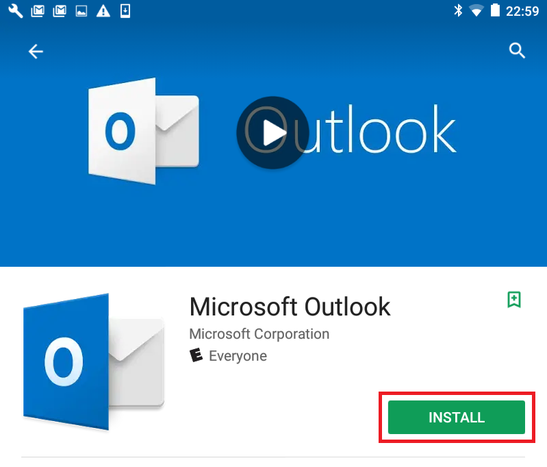 Screen shot of MS Outlook app on Google Play