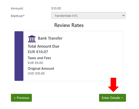 example bank details