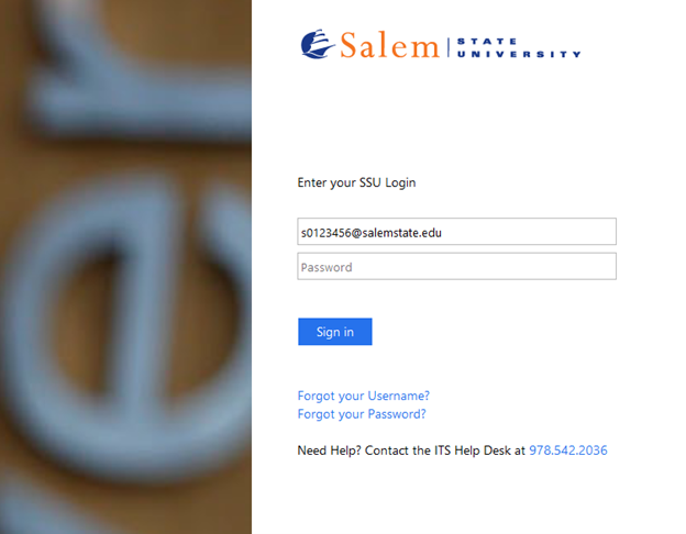 Picture showing the Salem State Sign In page.