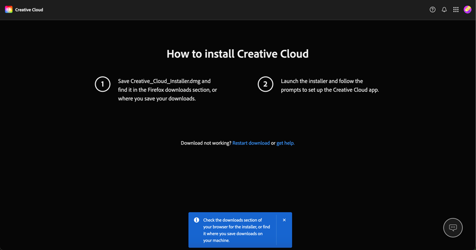 How to install creative cloud screen.