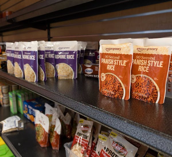 Rice on shelves at Feed a Viking Food Pantry