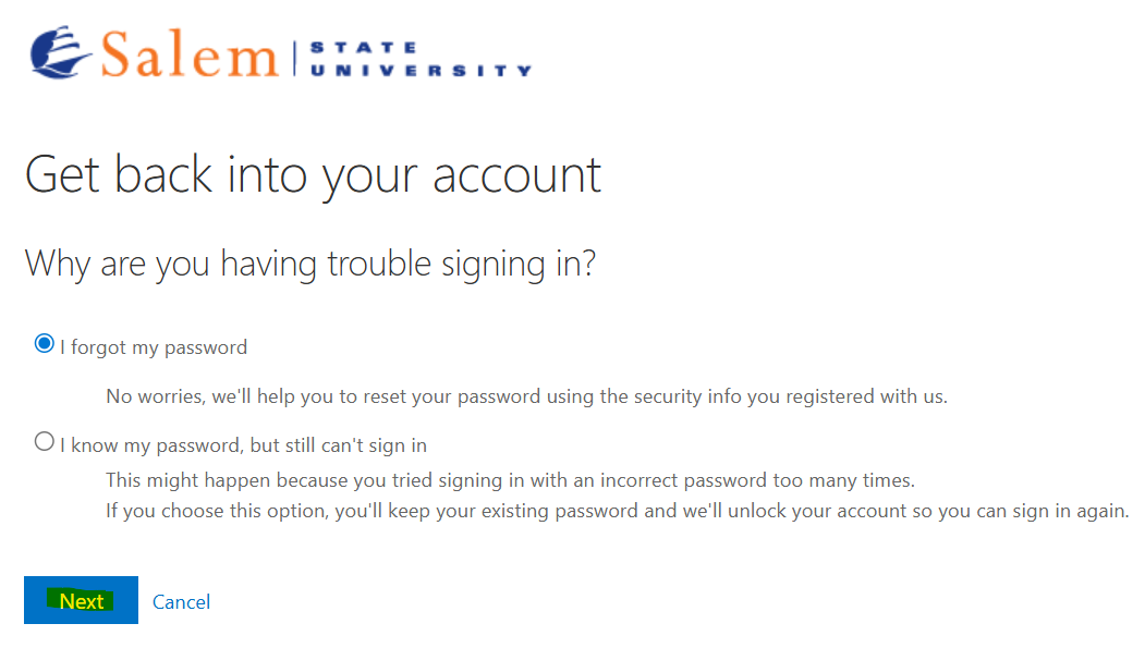 Forgot password instructions