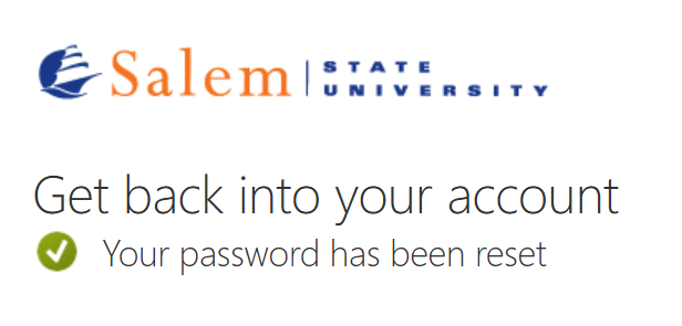 Successful password reset message
