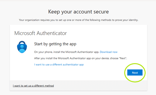 keep your account secure, select next.