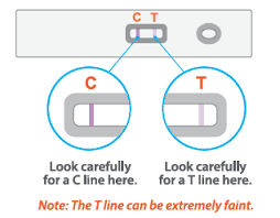 Rapid antigen self test card with 1 solid "C" line and a faint "T" line, which is a POSITIVE result