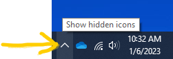 click the up arrow to show hidden icons in the system tray